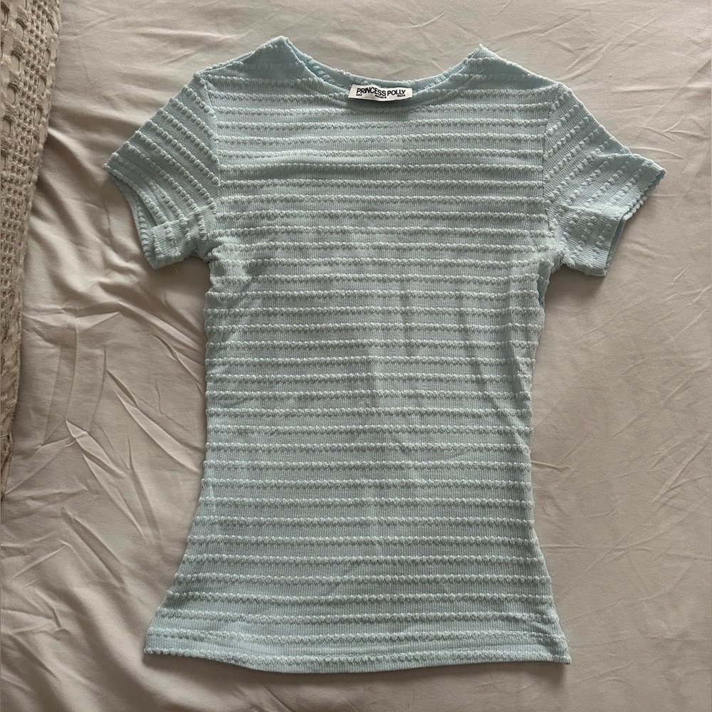 Princess Polly Light Blue Short Sleeve Textured Knit Top - Picture 1 of 1